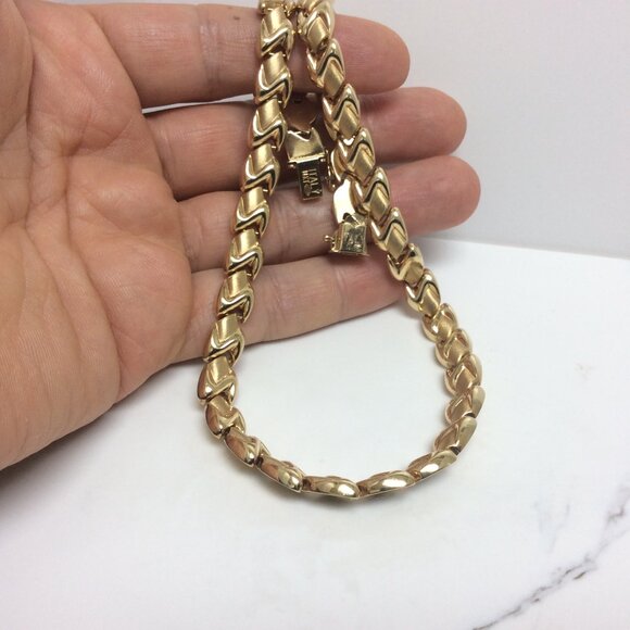 Lady's 14k Solid Real Heavy Yellow Gold XO Necklace 31.80gr 16'' - Picture 7 of 8